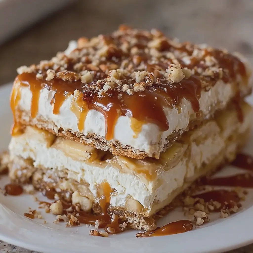 No Bake Caramel Apple Eclair Cake