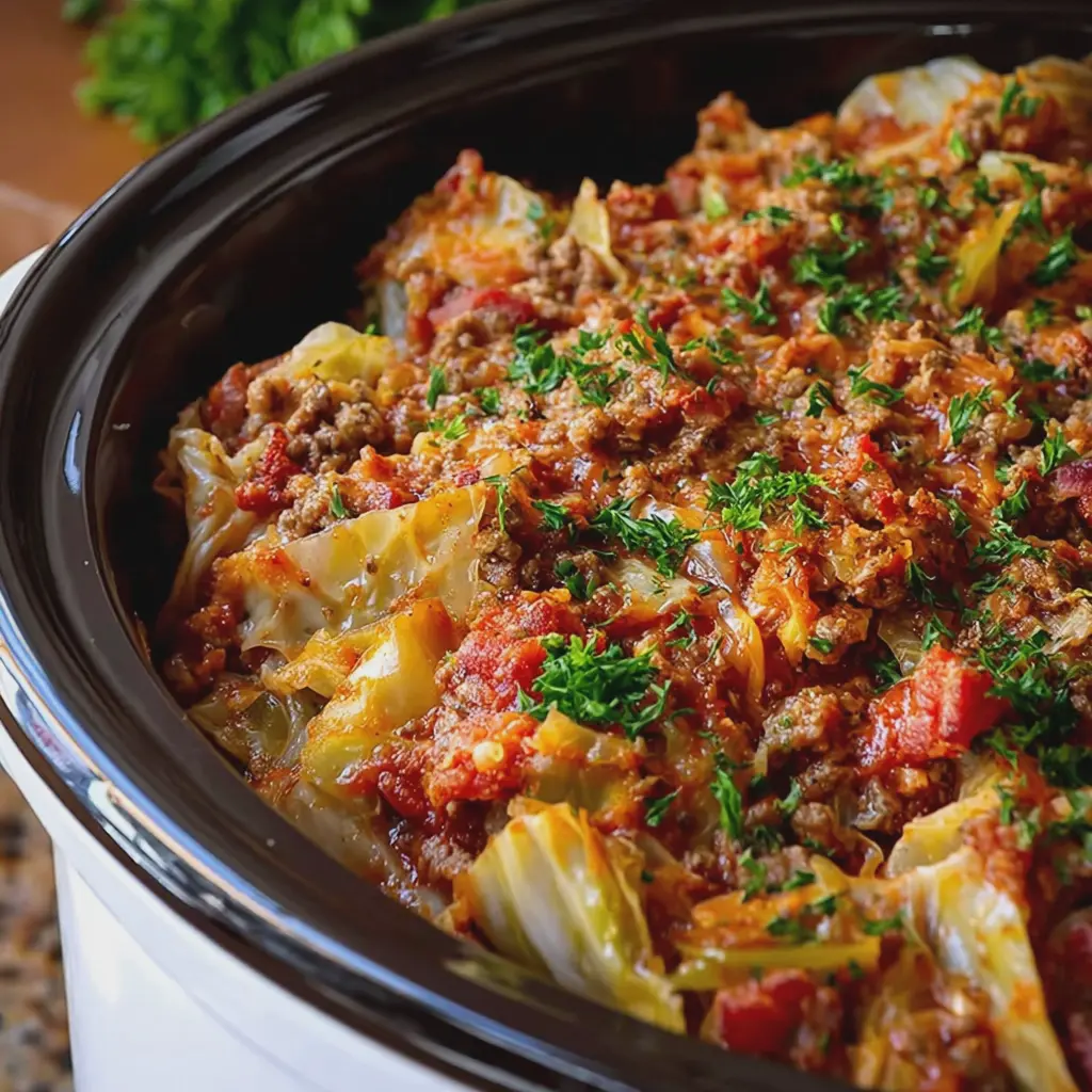 Crockpot Cabbage Roll Casserole with Turkey Bacon
