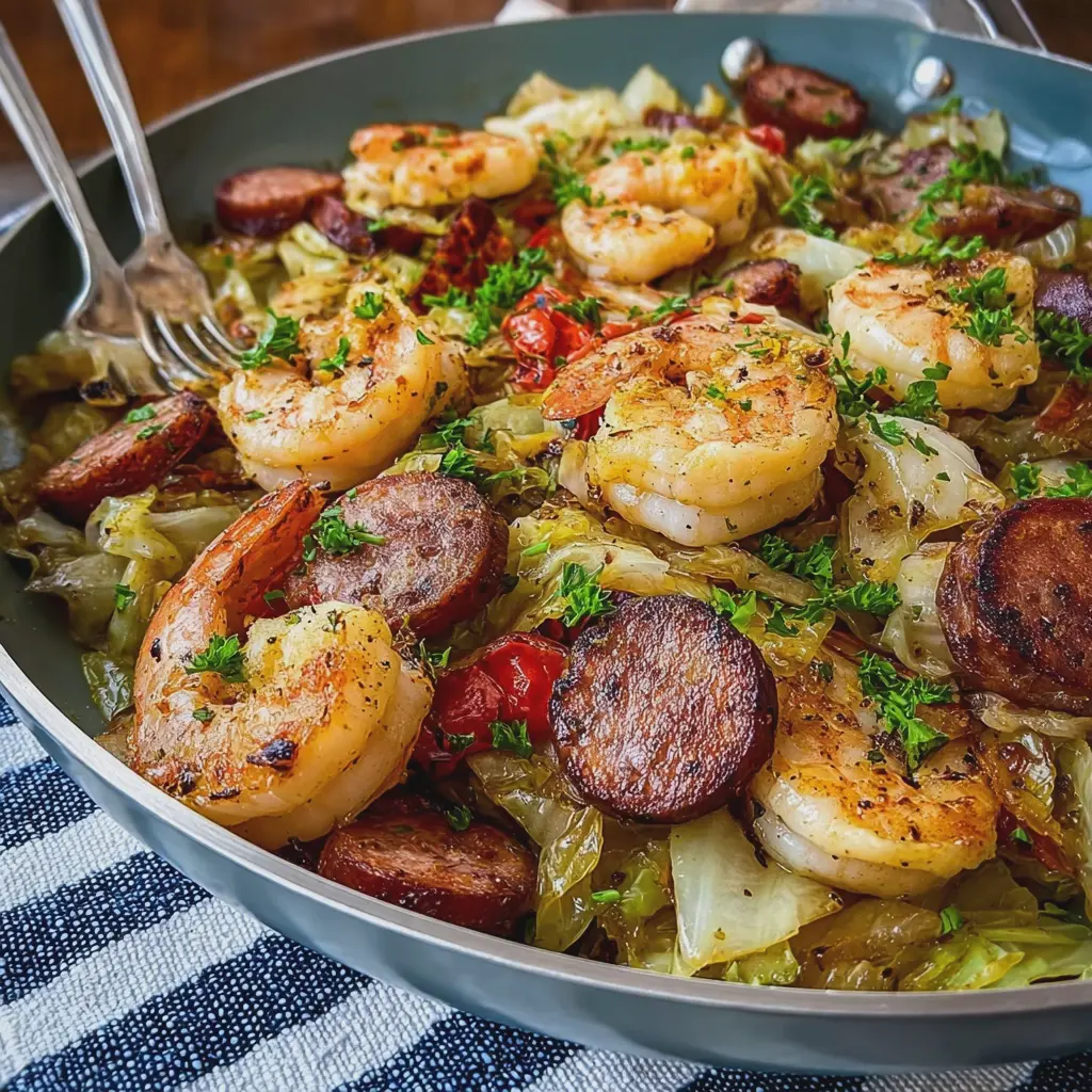 Fried Cabbage with Shrimp and Sausage
