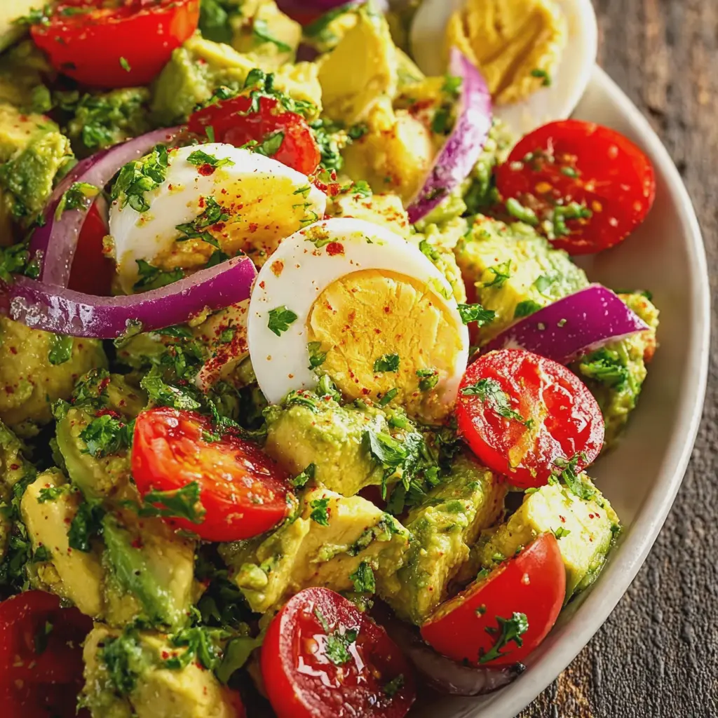 Avocado Egg Salad with Tomatoes and Red Onion